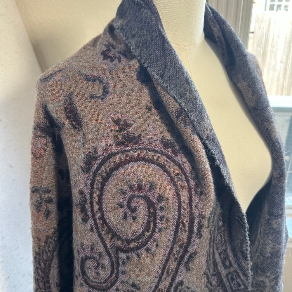 Primo Filo Italia Paisley Shawl Wrap Grey Purple Orange Fringe Made in Italy